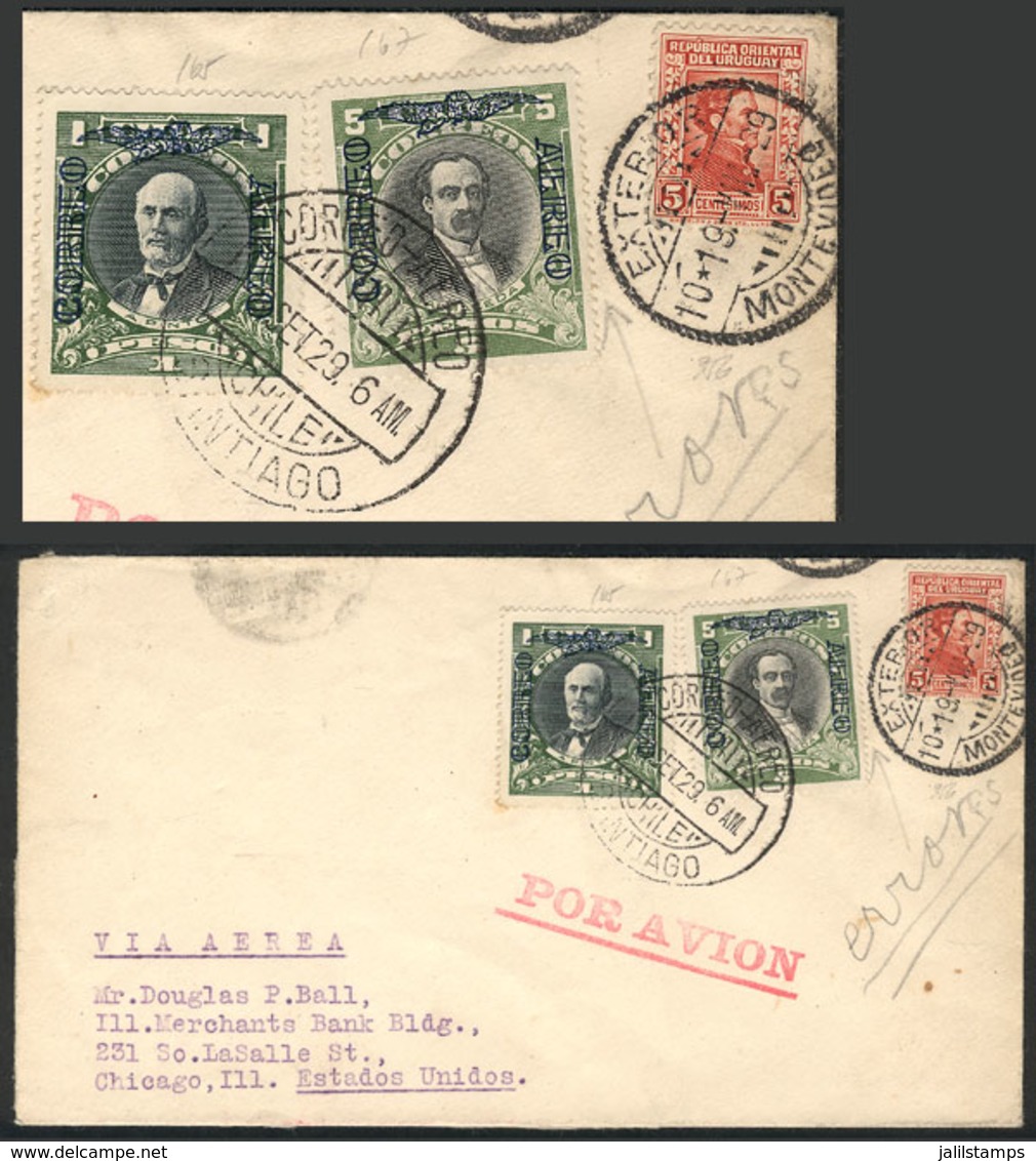 CHILE: Interesting Airmail Cover With MIXED POSTAGE Of Uruguay And Chile: Cover Originally Posted In Montevideo On 19/AU - Cile
