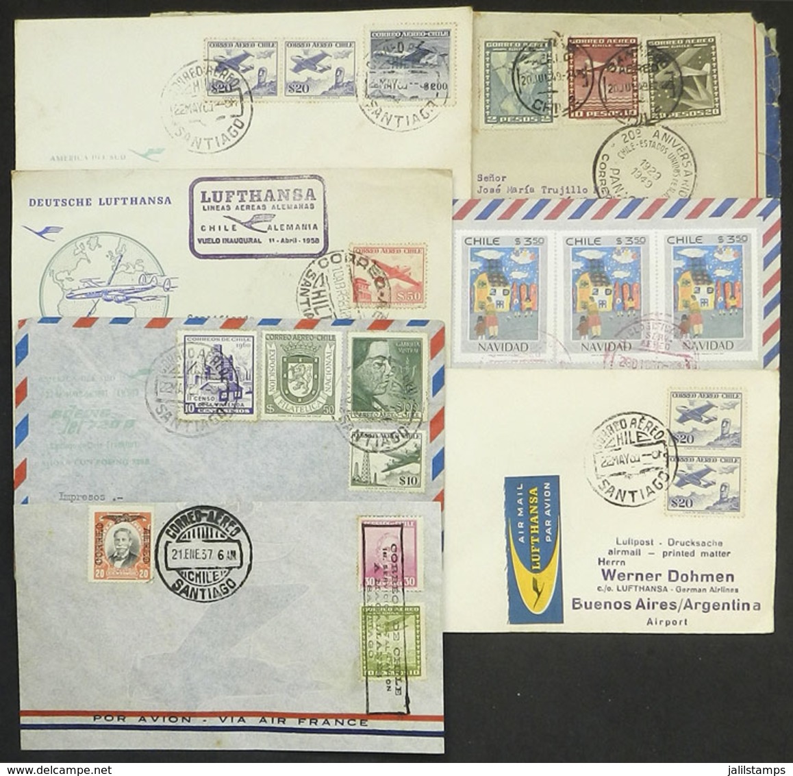 CHILE: 7 Airmail Covers Of Varied Periods, Some Are First Flights, Interesting Group! - Chili