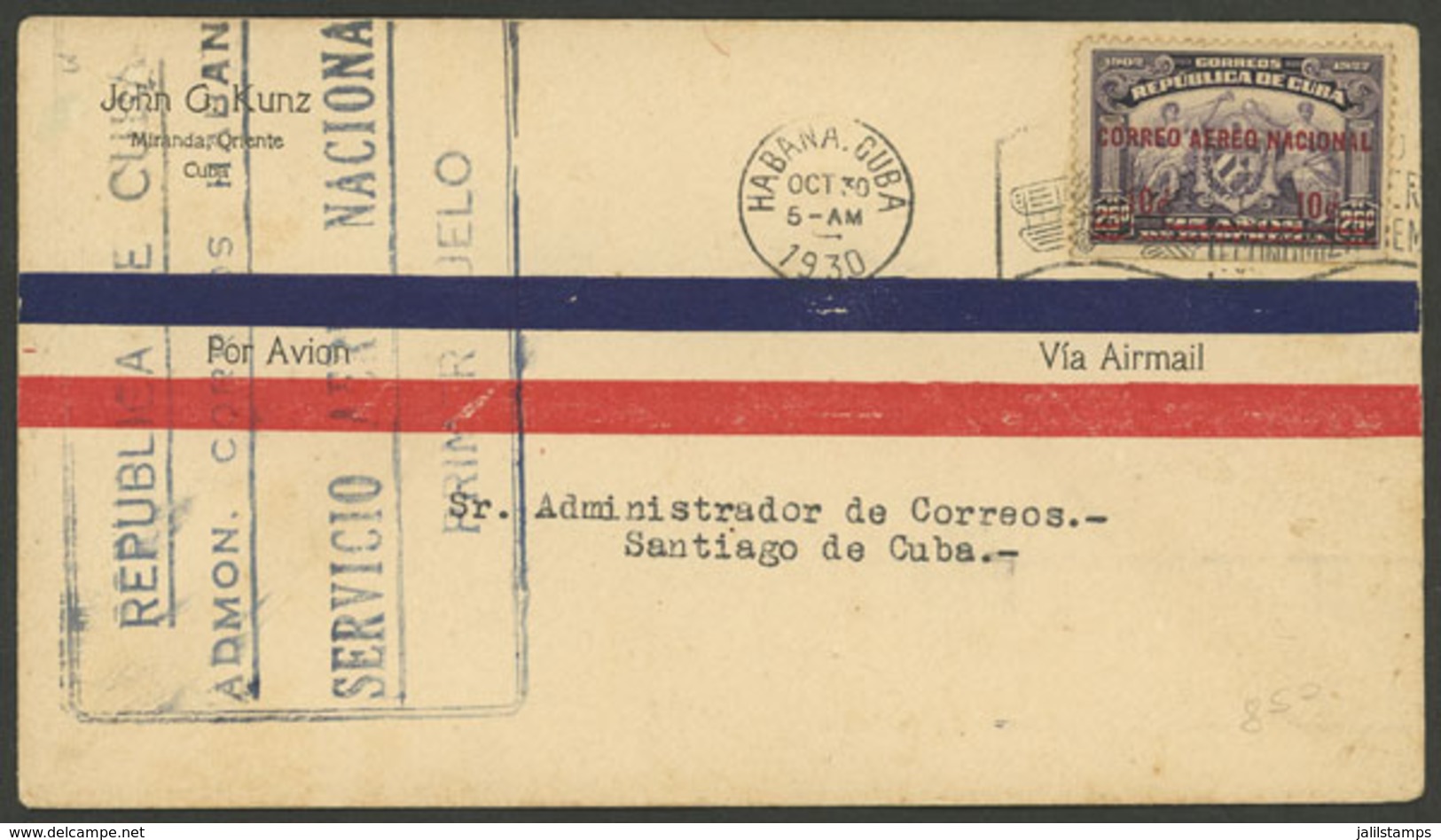 CUBA: 30/OC/1930 Havana - Santiago, First Flight, Cover With Arrival Backstamp, VF Quality! - Autres & Non Classés