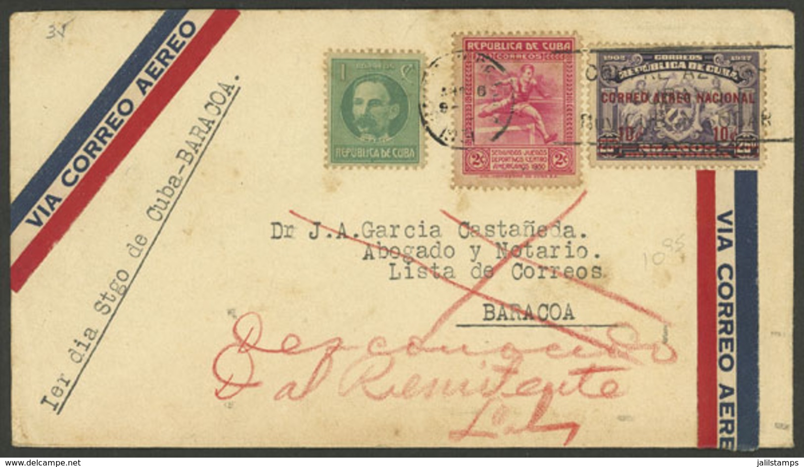 CUBA: 6/AP/1931 First Flight Santiago - Baracoa, Cover Of Fine Quality With Arrival Backstamp And Returned To Sender, Ra - Autres & Non Classés