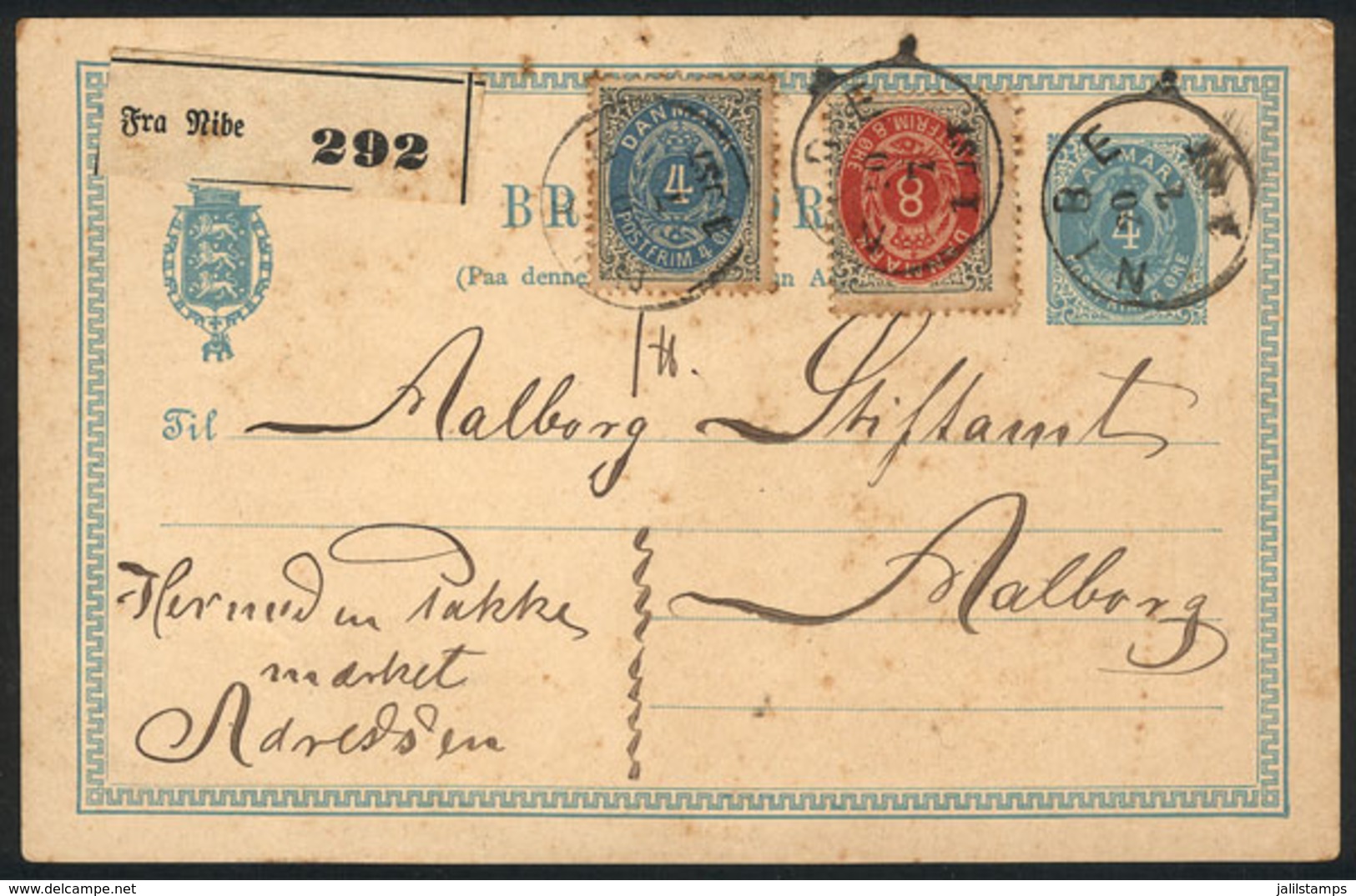 DENMARK: 4o. Postal Card With Additional Postage (total 16o.), Sent From NIBE To Alborg, Very Nice! - Autres & Non Classés