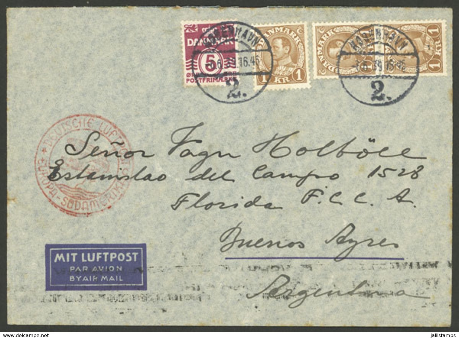 DENMARK: 6/JUN/1938 Kobenhavn - Argentina, Airmail Cover Sent By German DLH Franked With 3.05Kr., Arrival Backstamp 11/J - Autres & Non Classés