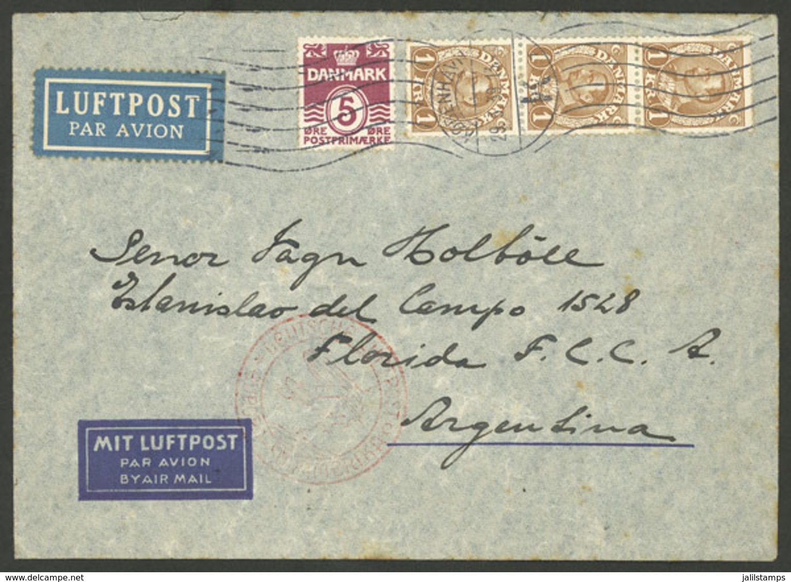 DENMARK: 29/MAR/1939 Kobenhavn - Argentina, Airmail Cover Sent By German DLH Franked With 3.05Kr., Arrival Backstamp Of  - Autres & Non Classés