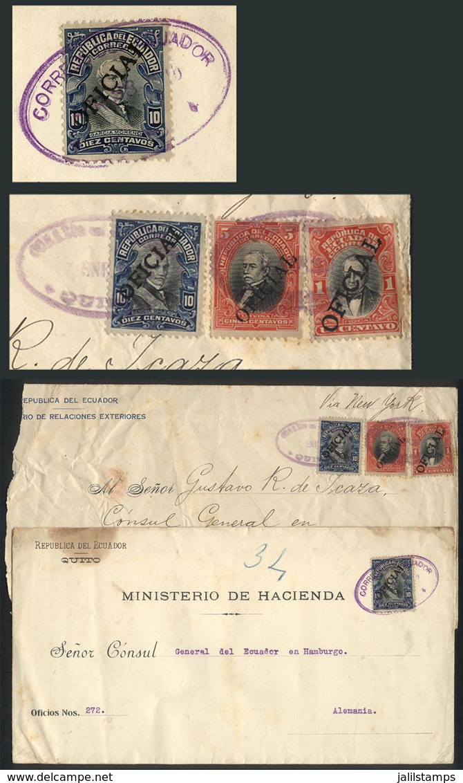 ECUADOR: 2 Ministry Envelopes Sent To Germany In 1916, Franked With OFFICIAL Stamps, Interesting! - Ecuador