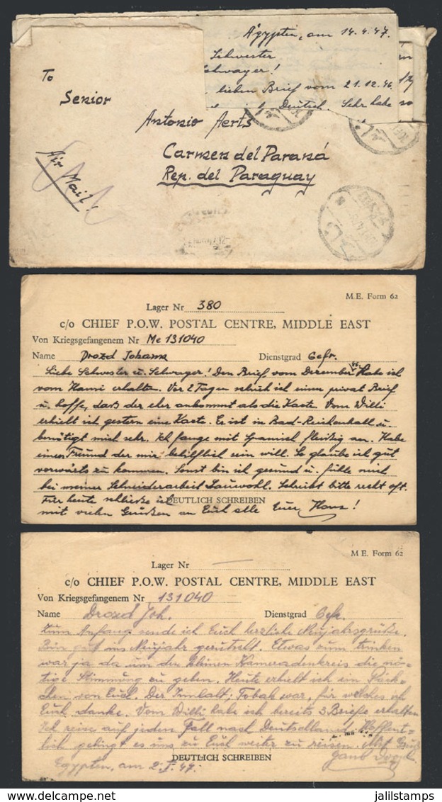 EGYPT: 2 Cards And 1 Cover With Thick Correspondence (but The Postage Was Cut Out) Sent In 1947 By German Prisoners Of W - 1866-1914 Ägypten Khediva