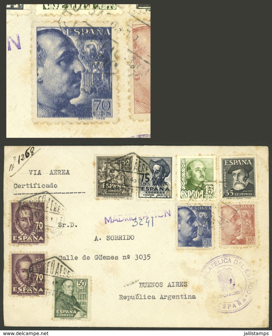 SPAIN: Edifil 874, 1939 70c. Franco With Uncatalogued COMPLETE DOUBLE IMPRESSION Variety + Other Values On Registered Ai - Autres & Non Classés