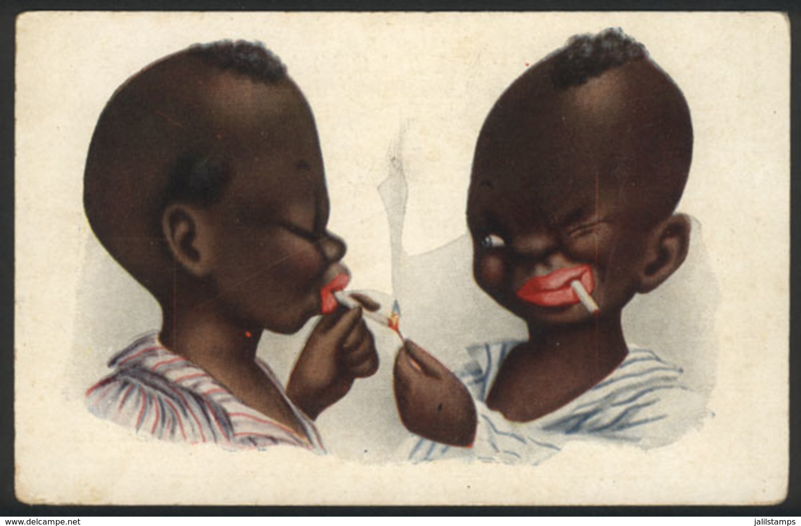 SPAIN: Black Boys Smoking Cigarettes, Illustrated By J.Ibañez, Ed. N Coll Salieti, Fine Quality - Otros & Sin Clasificación