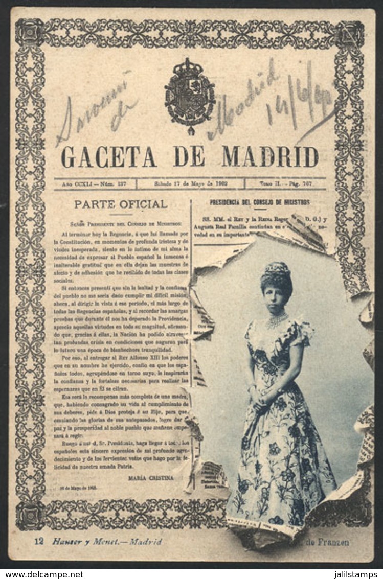 SPAIN: Newspaper "Gaceta De Madrid" And Queen Maria Cristina At The End Of Her Regency, Ed. Hauser Y Menet, Circa 1905,  - Sonstige & Ohne Zuordnung