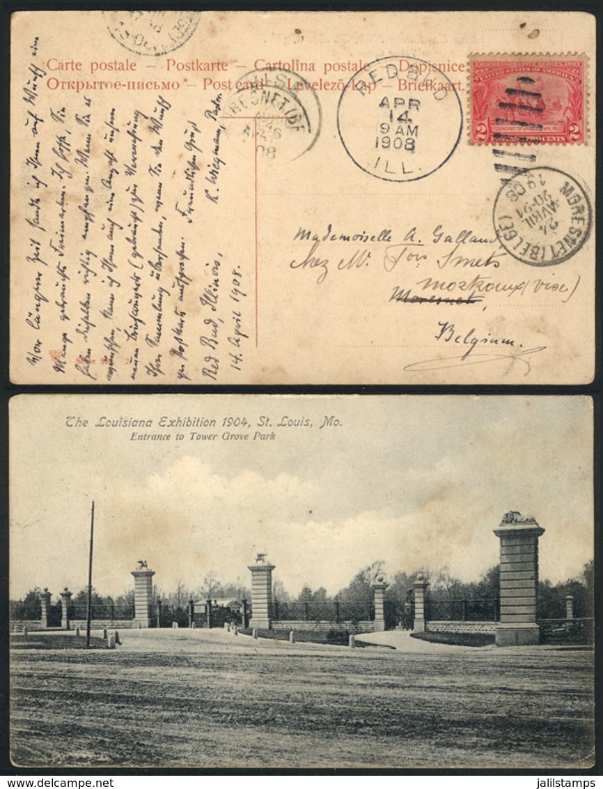 UNITED STATES: Postcard With View Of "The Louisiana Exhibition 1904", Franked With 2c. And Sent From REDBUD (Illinois) T - Marcophilie