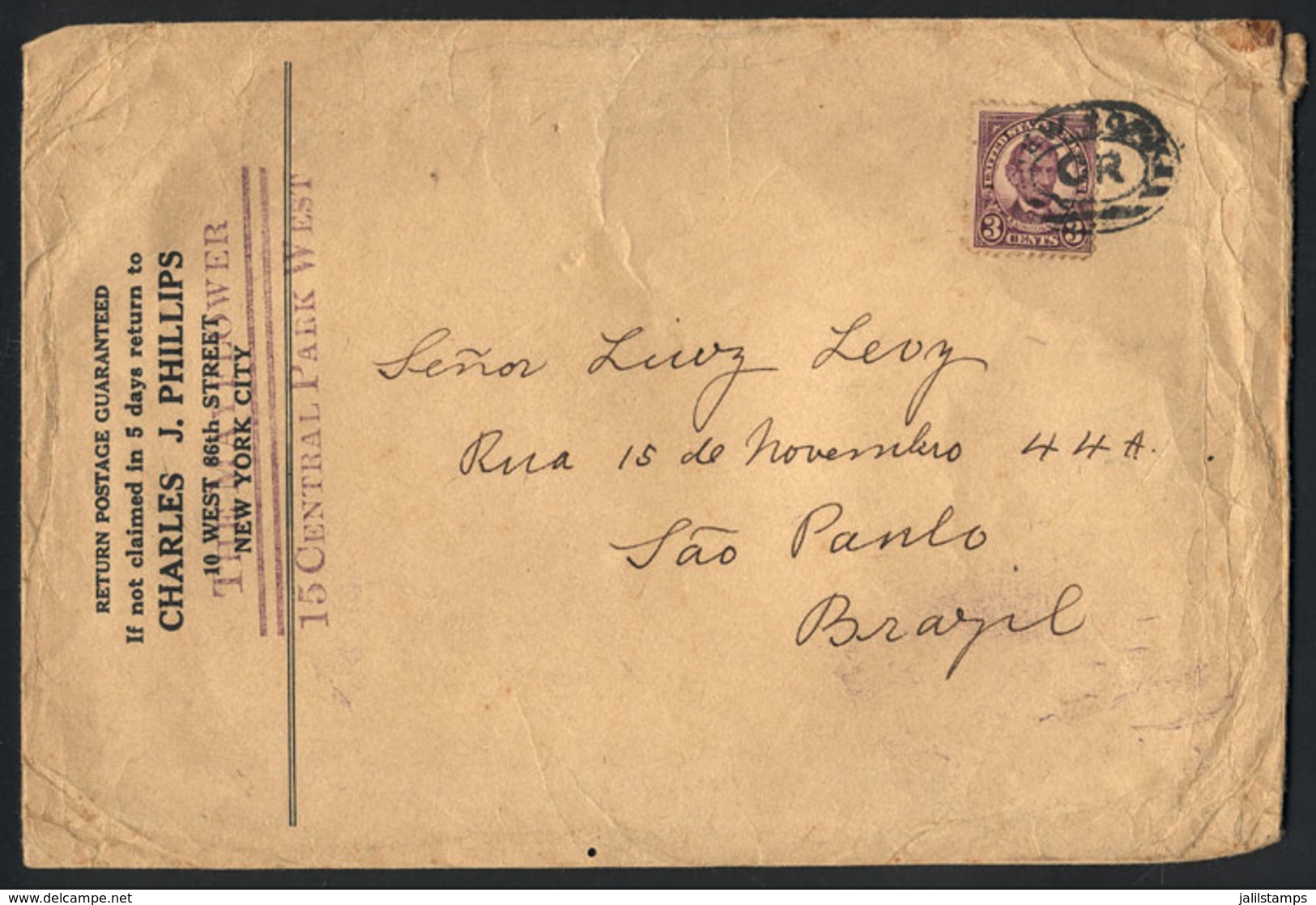 UNITED STATES: Envelope That Contained Samples Or Printed Matter, Franked With 3c. And Sent From New York To Brazil, Int - Marcophilie