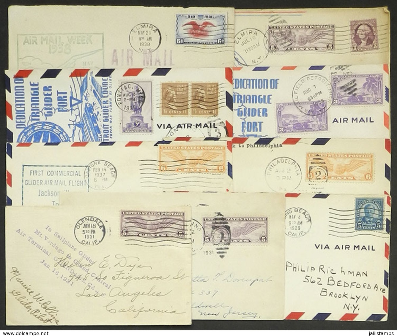 UNITED STATES: GLIDER FLIGHTS: 9 Covers Flown Between 1929 And 1938, Some Signed, Very Fine Quality! - Marcophilie