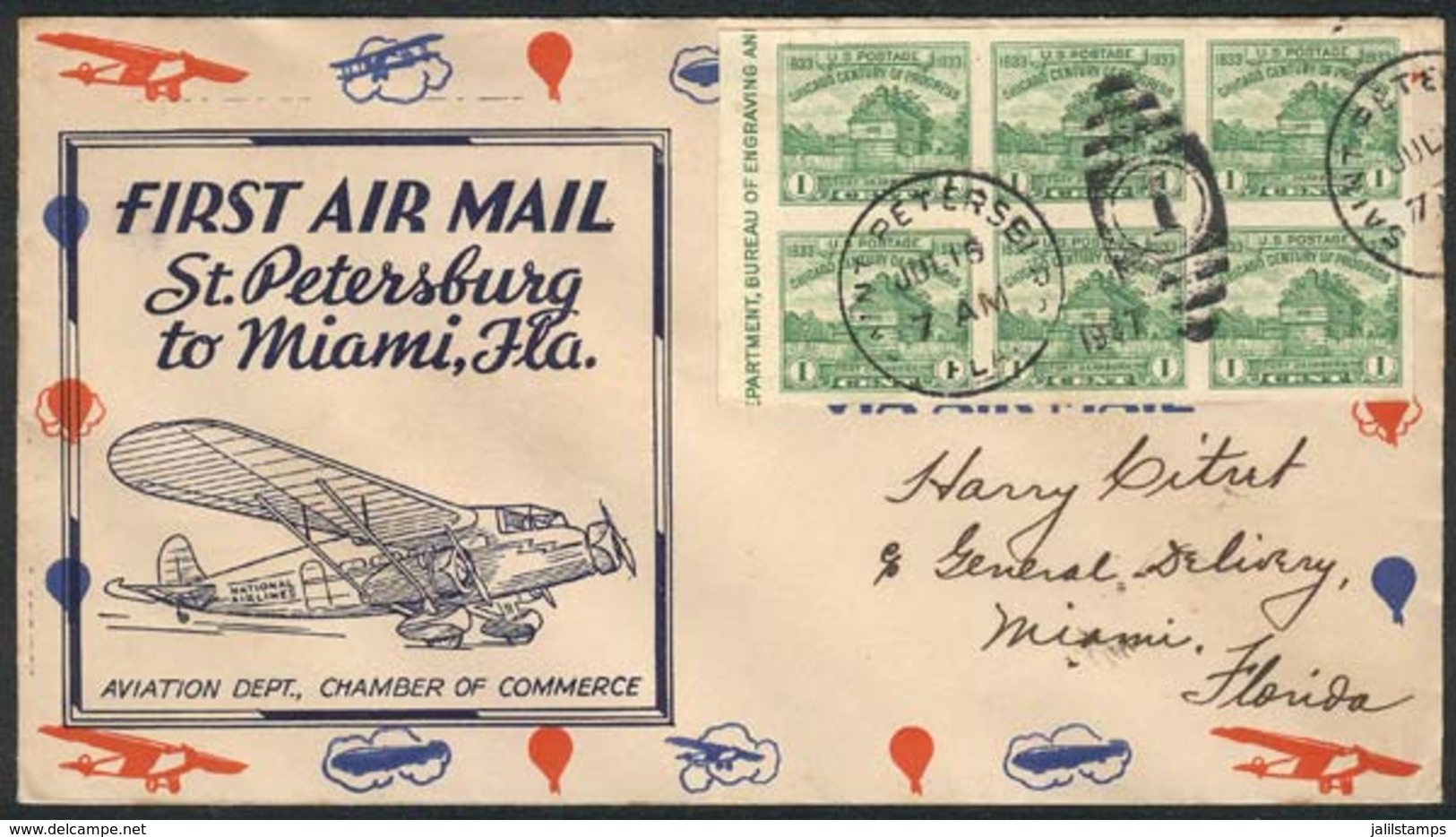 UNITED STATES: 16/JUL/1937 First Flight St. Petersburg - Miami, VF Quality! - Marcophilie