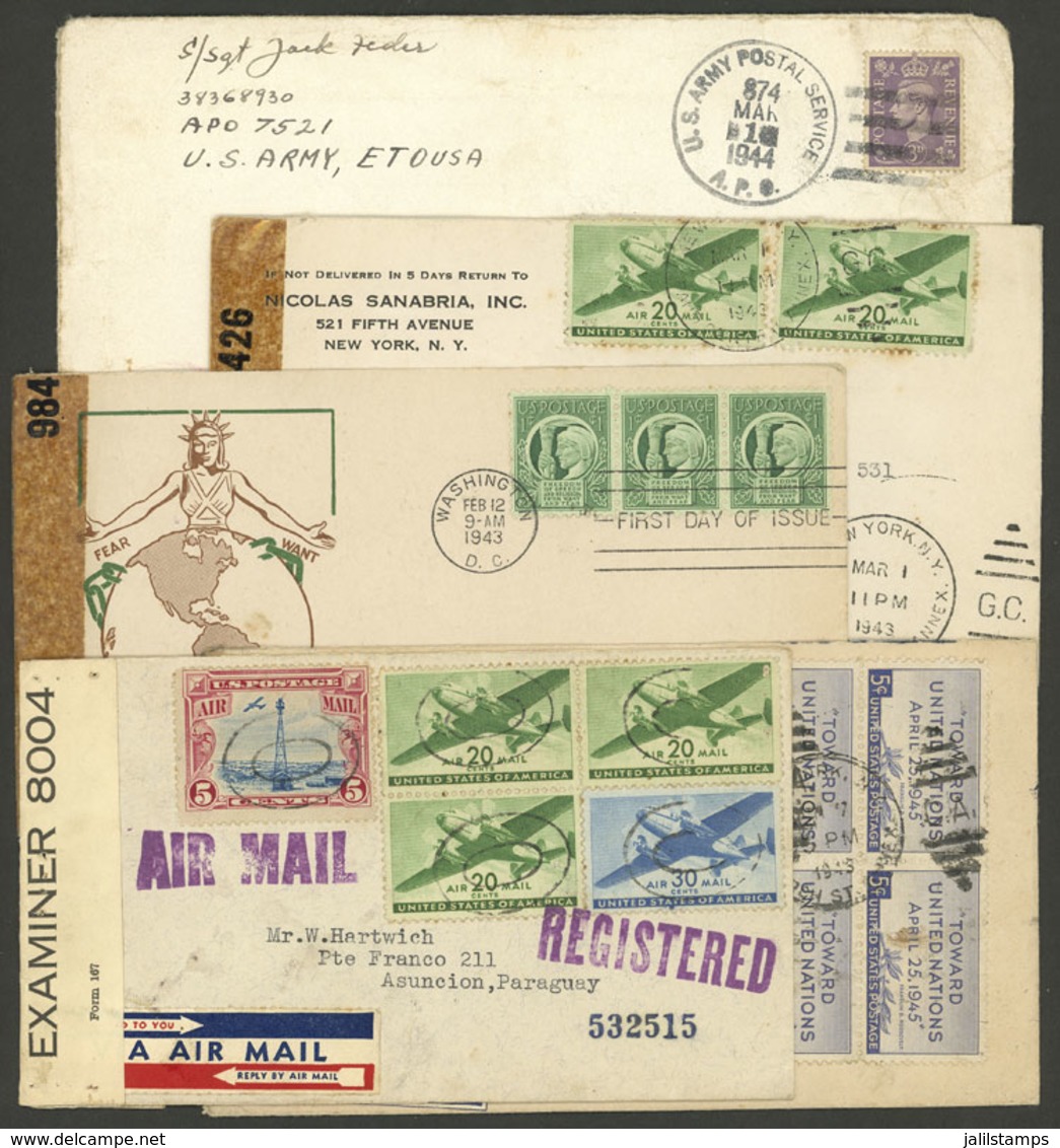 UNITED STATES: 5 Covers Sent To Paraguay And Argentina Between 1942 And 1944, All Censored, Very Nice! - Marcophilie