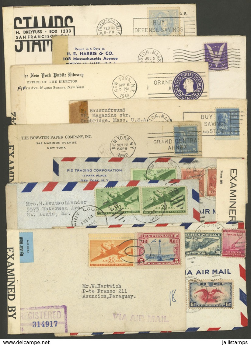UNITED STATES: 9 Covers (4 Airmail) Sent To Paraguay And Argentina Between 1942 And 1944, All CENSORED, Very Nice Group! - Marcophilie
