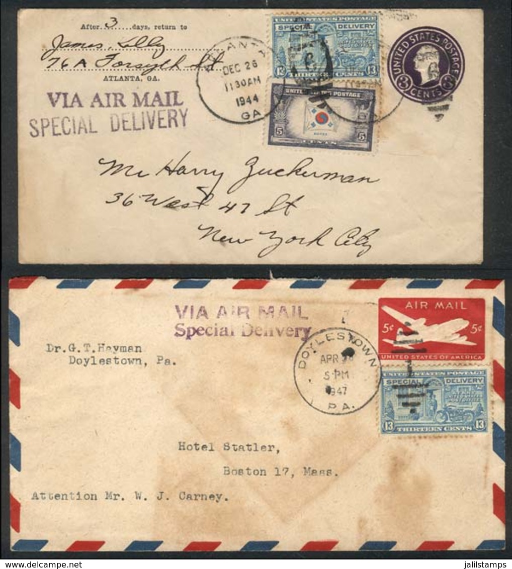 UNITED STATES: 2 Covers Sent By Express Mail In 1944 And 1947, Interesting! - Marcophilie