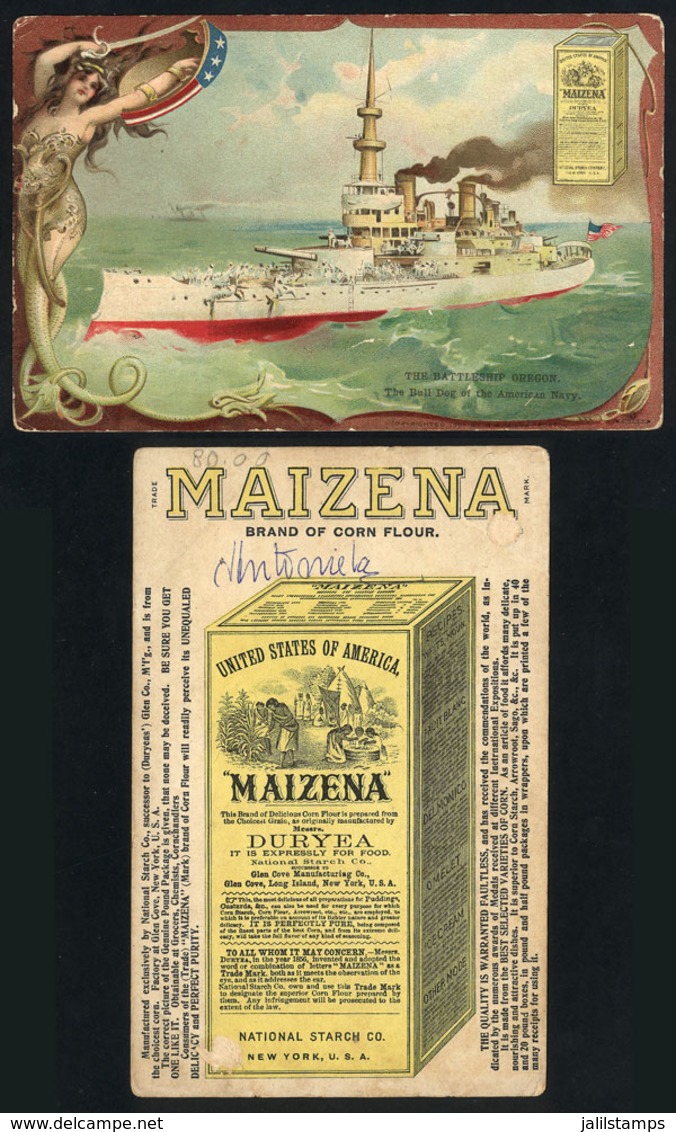 UNITED STATES: Battleship Oregon: Old Advertising Card For "Maizena" Corn Starch, Fine Quality" - Autres & Non Classés