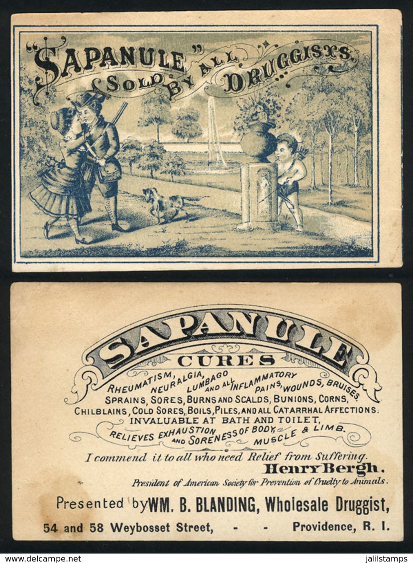 UNITED STATES: Old Advertising Card For "Sapanule" (medicine), Featuring A Cupid And Couple In Love, Fine Quality" - Autres & Non Classés