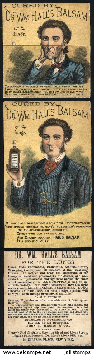 UNITED STATES: Old Metamorphic Trade Card For "Dr Hall's Balsam" (medicine), Featuring A Well-dressed And Smiling Man, F - Autres & Non Classés