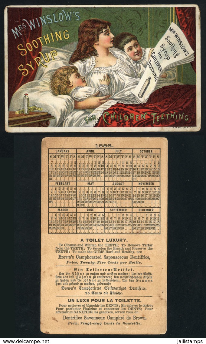 UNITED STATES: Old Advertising Card For "Mrs Winslow's Soothing Syrup For Children Teething" (medicine), With 1884 Calen - Autres & Non Classés