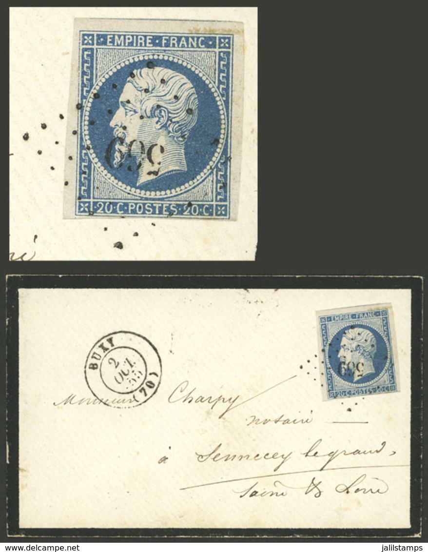 FRANCE: 2/OC/1855 Buxy - Senecey, Mourning Cover Franked With 20c., VF Quality! - Autres & Non Classés