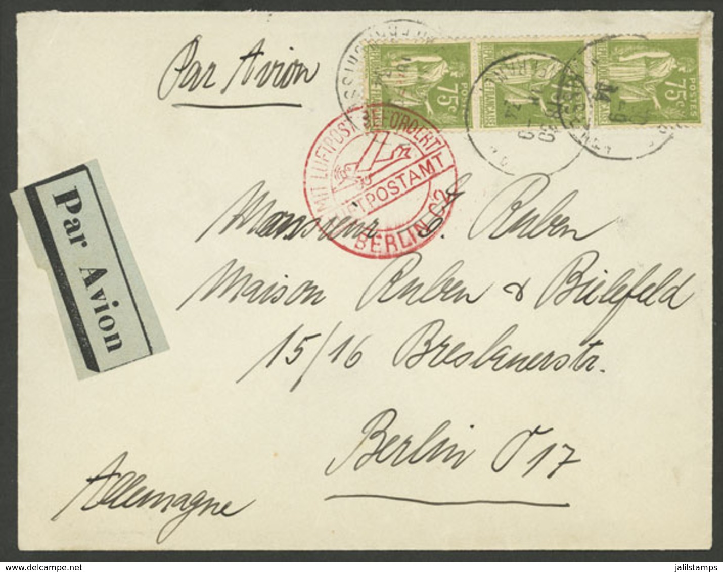 FRANCE: 18/SE/1934 Paris - Germany, Airmail Cover Sent By DLH Franked With 2.25Fr., With Berlin Arrival Backstamp For 19 - Autres & Non Classés