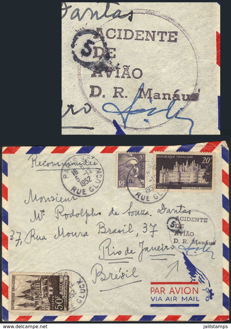 FRANCE: AIRPLANE CRASH: Cover Sent From Paris To Rio De Janeiro On 5/DE/1952, With Interesting Mark Applied In Brazil "A - Autres & Non Classés