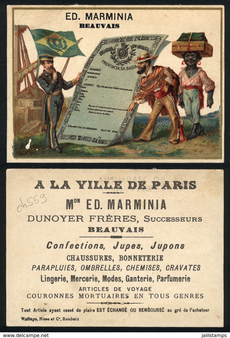 FRANCE: Old Trading Card With Advertising For Ed.Marminia Beauvais (clothing And Shoe Store), Illustrated With Passport  - Altri & Non Classificati