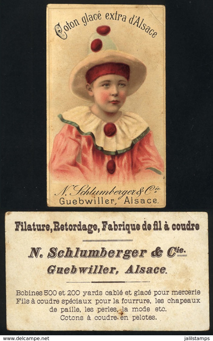 FRANCE: Old Advertising Card For "Schlumberger Threads", Clown Boy, Fine Quality" - Autres & Non Classés