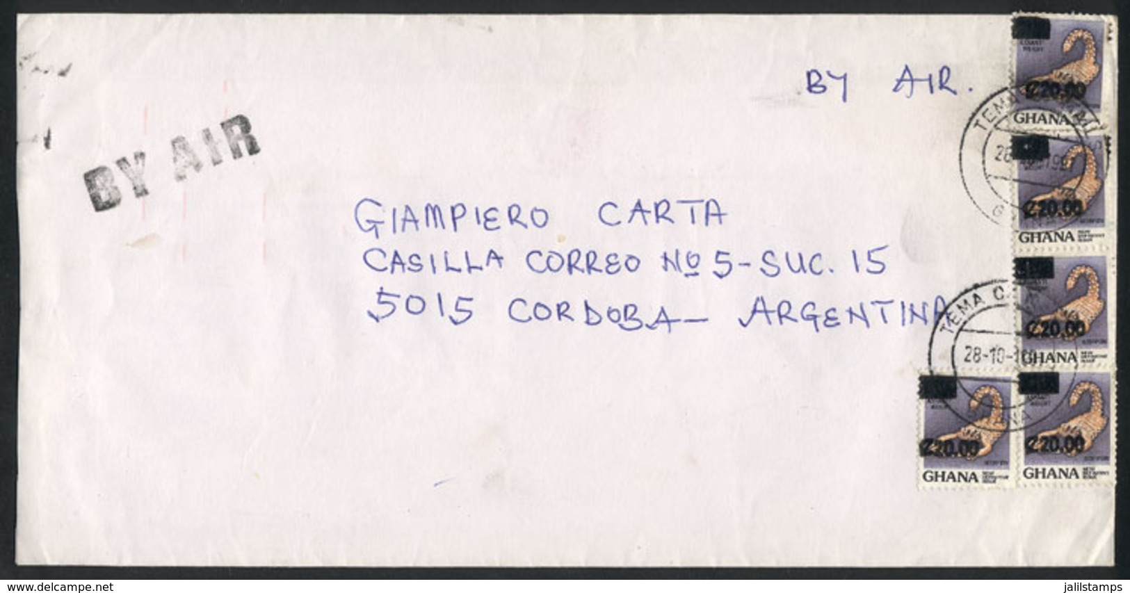 GHANA: Airmail Cover Sent From Tema To Argentina On 28/OC/1991, Franked With Overprinted Stamps, VF And Interesting! - Ghana (1957-...)