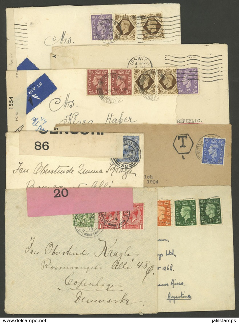 GREAT BRITAIN: 7 Covers Sent To Denmark (2) And Argentina Between 1914 And 1944, All CENSORED, One With Defects, Most Of - Autres & Non Classés