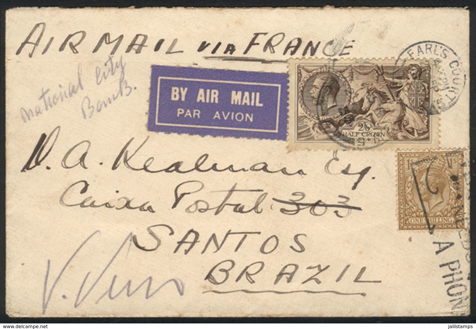 GREAT BRITAIN: Airmail Cover Sent From Earl's Court To Brazil On 27/SE/1933, Very Nice! - Autres & Non Classés