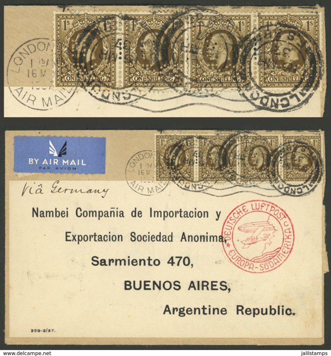 GREAT BRITAIN: 16/MAR/1937 London - Argentina, Cover Franked With Stamps With "M Y C." PERFIN (Mitsui & Co. Ltd.) Sent B - Autres & Non Classés