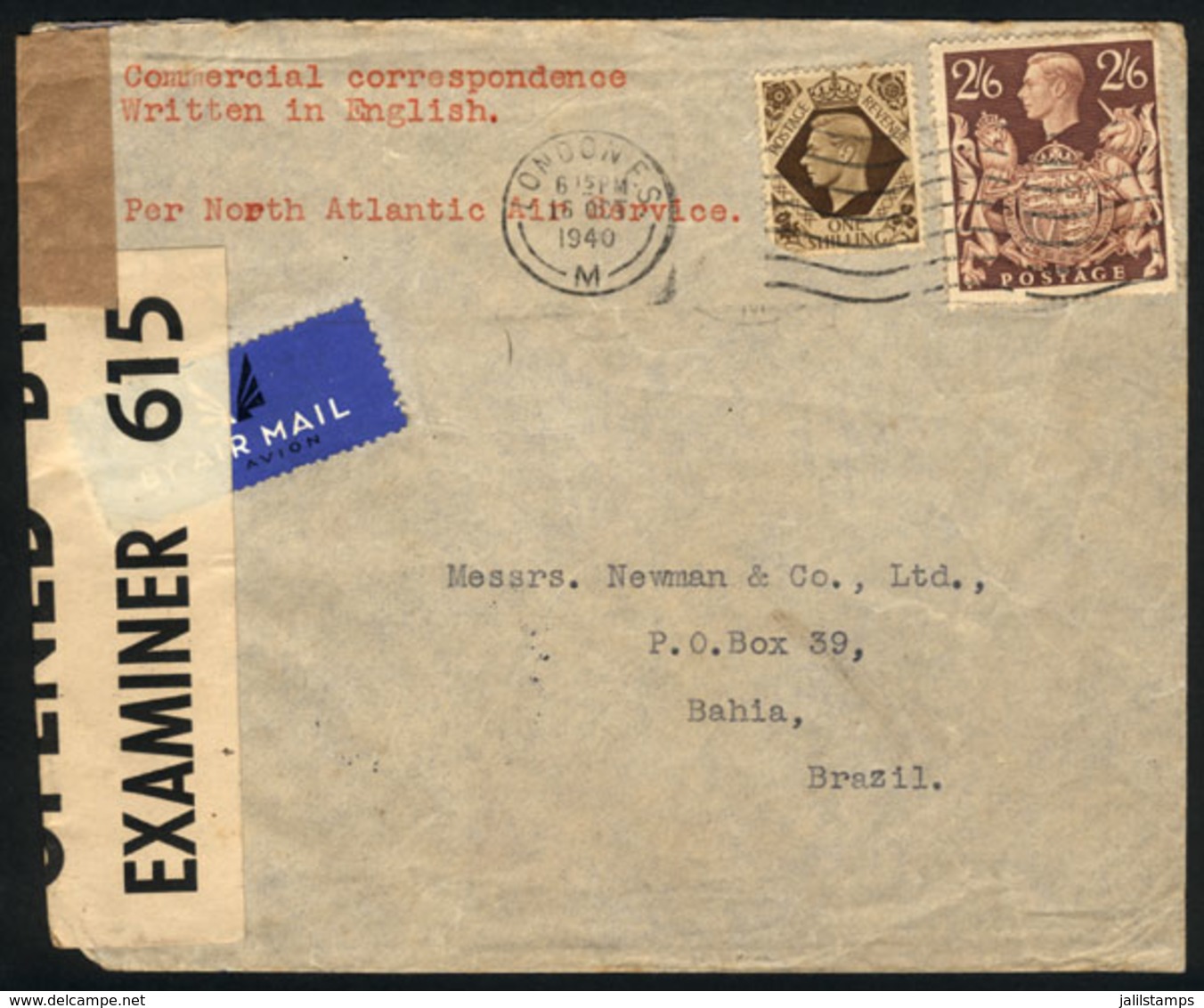 GREAT BRITAIN: Airmail Cover Sent From London To Brazil On 16/OC/1940, Censored, Very Nice! - Autres & Non Classés