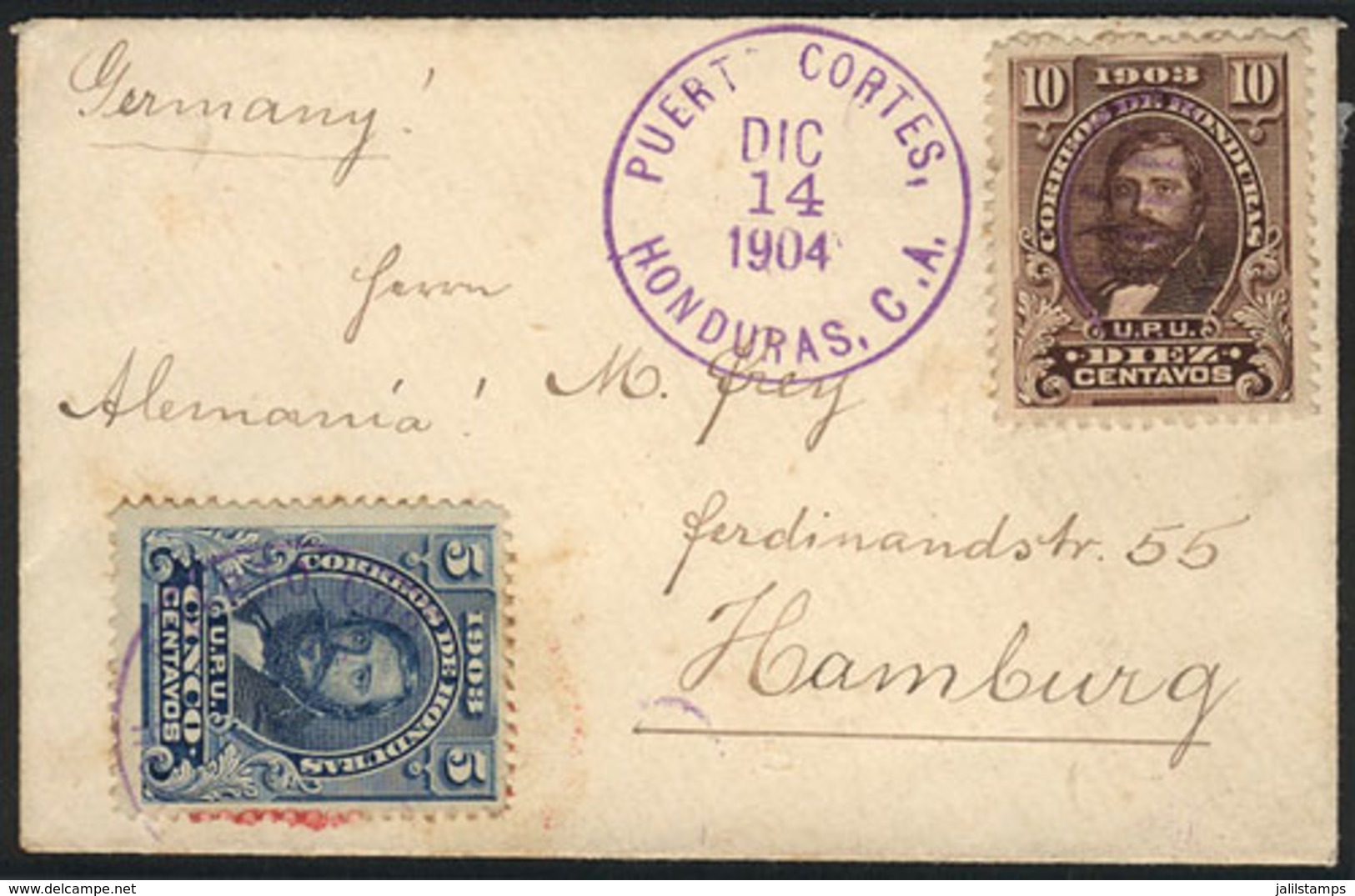 HONDURAS: Cover Sent From PUERTO CORTES To Hamburg On 14/DE/1904, VF Quality! - Honduras