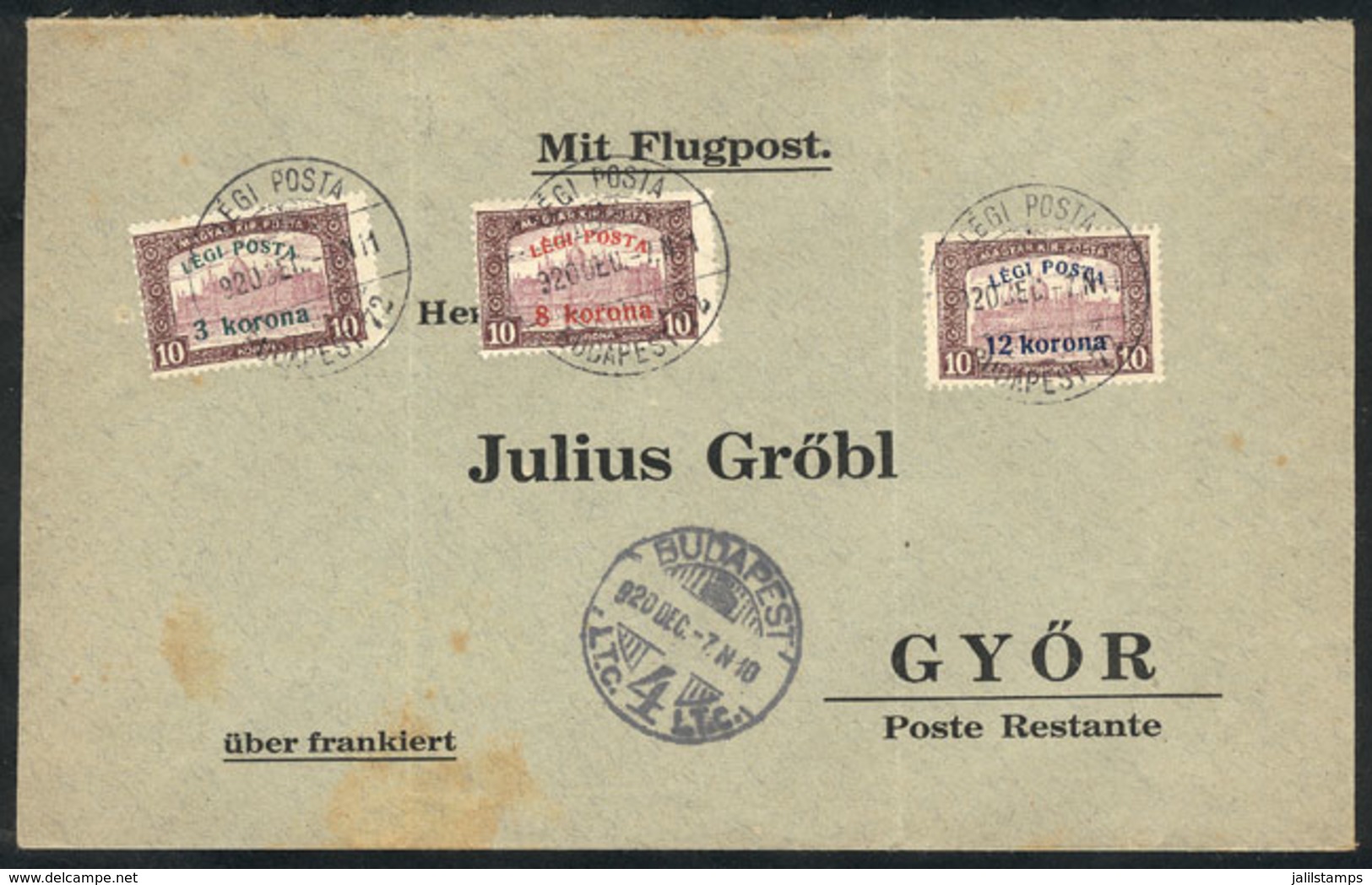 HUNGARY: Cover Franked By Sc.C3/C5, Posted From Budapest To Györ On 7/DE/1920. - Autres & Non Classés