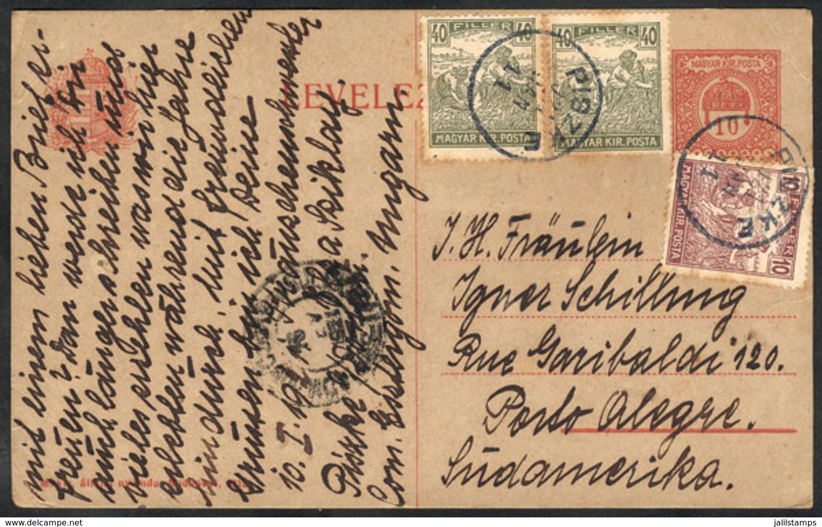 HUNGARY: Uprated Postal Card Sent From Piszke To Brazil On 11/JA/1921, Very Nice! - Autres & Non Classés
