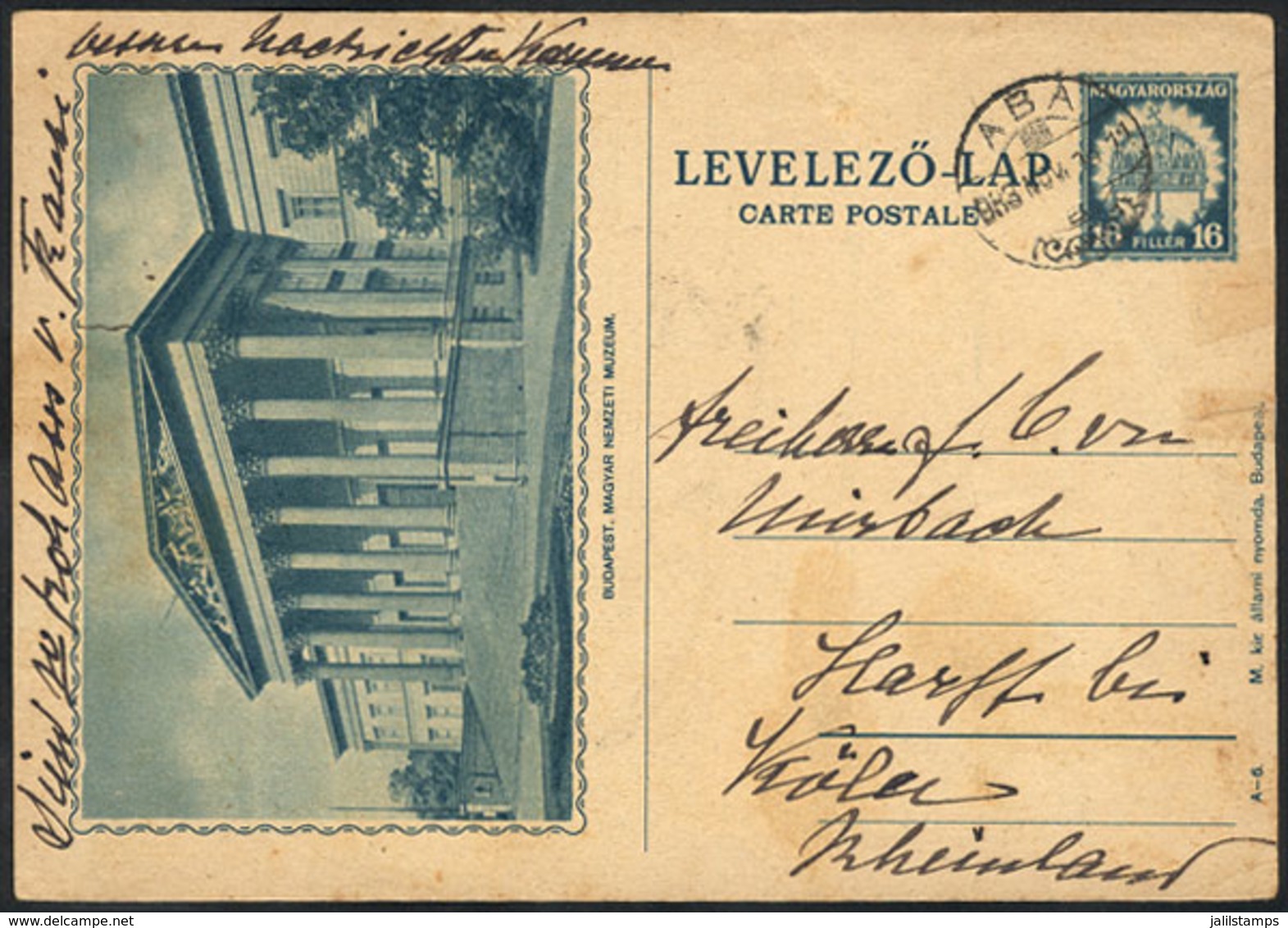 HUNGARY: Illustrated Postal Card (view Of MUSEUM In Budapest) Used On 18/NO/1933, With Minor Defects, Very Good Appearan - Autres & Non Classés