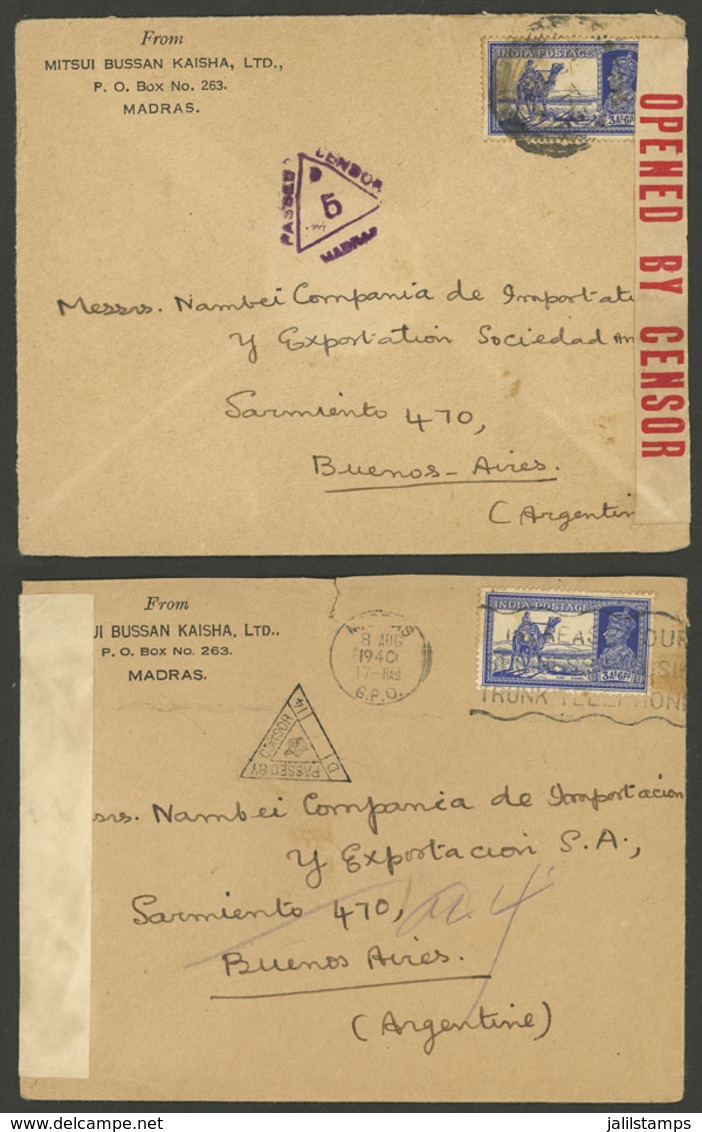 INDIA: 2 Covers Sent To Argentina In 1940, Both With Censor Label And Marks, Interesting, Unusual Destination! - Sonstige & Ohne Zuordnung