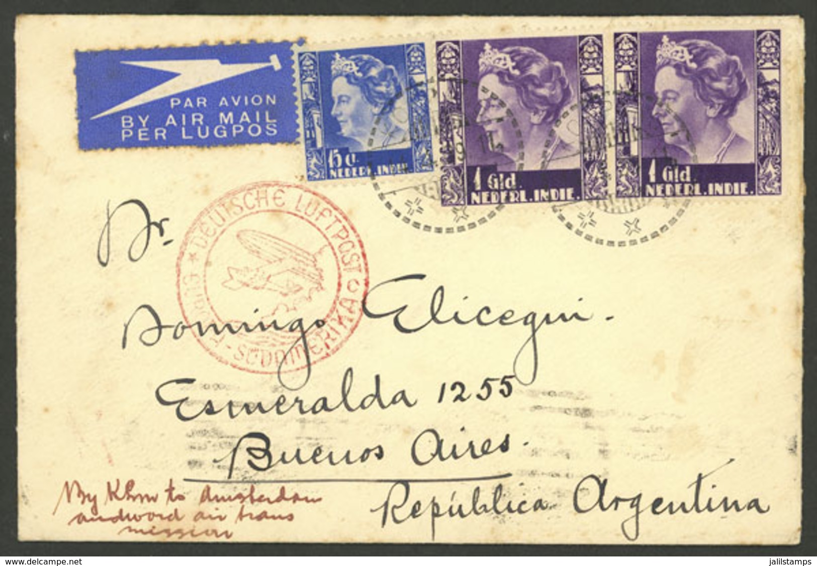 NETHERLANDS INDIES: 14/AP/1939 Koerang - Argentina, Airmail Cover Franked With 2.15G., Sent By KLM To Amsterdam And By G - Indes Néerlandaises