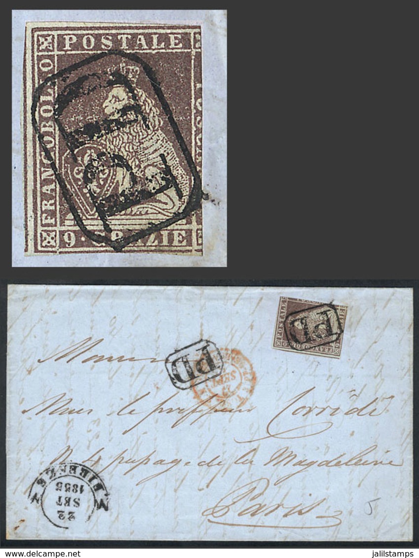 ITALY: Entire Letter Sent From Firenze To Paris On 22/SE/1855, Franked By Sc.8 Of Toscana (3 Margins), Framed "PD", With - Non Classés