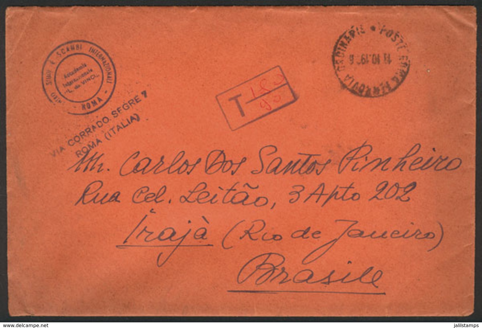 ITALY: Unsealed Cover (it Contained Printed Matter) Sent STAMPLESS From Roma To Brazil On 13/OC/1936, With Interesting D - Non Classés