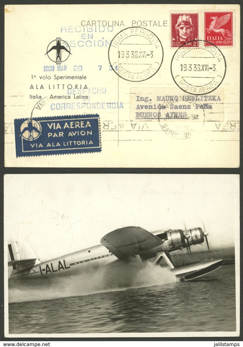 ITALY: 19/MAR/1938 Roma - Buenos Aires, Experimental Flight Of Ala Littoria, Card With View Of I-ALAL Seaplane, And Arri - Non Classificati