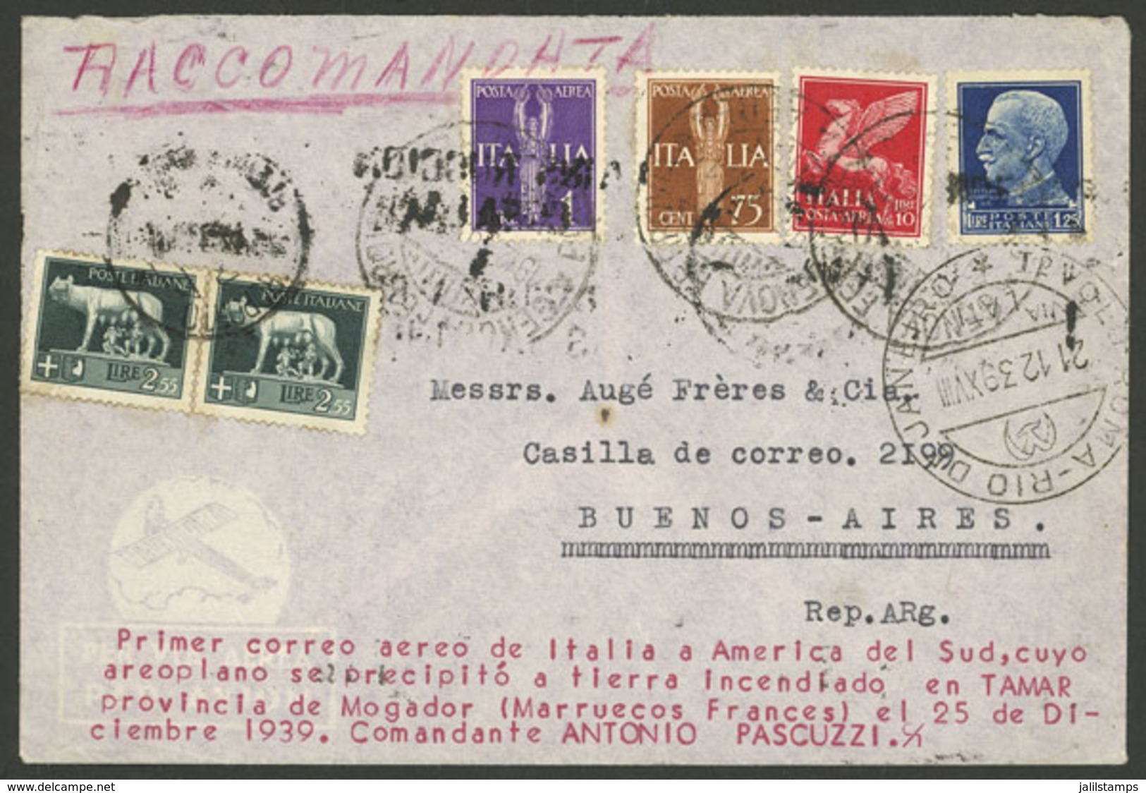 ITALY: 21/DE/1939 Roma - Rio - Buenos Aires, LATI First Flight To South America, Cover Of VF Quality With Special Handst - Non Classificati