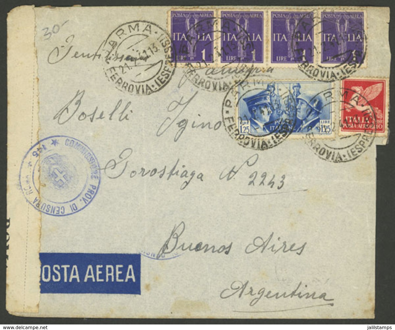 ITALY: 21/FE/1941 Parma - Argentina, Airmail Cover Sent By LATI Franked With 15.25L., With Italian Censor Label And Arri - Non Classificati