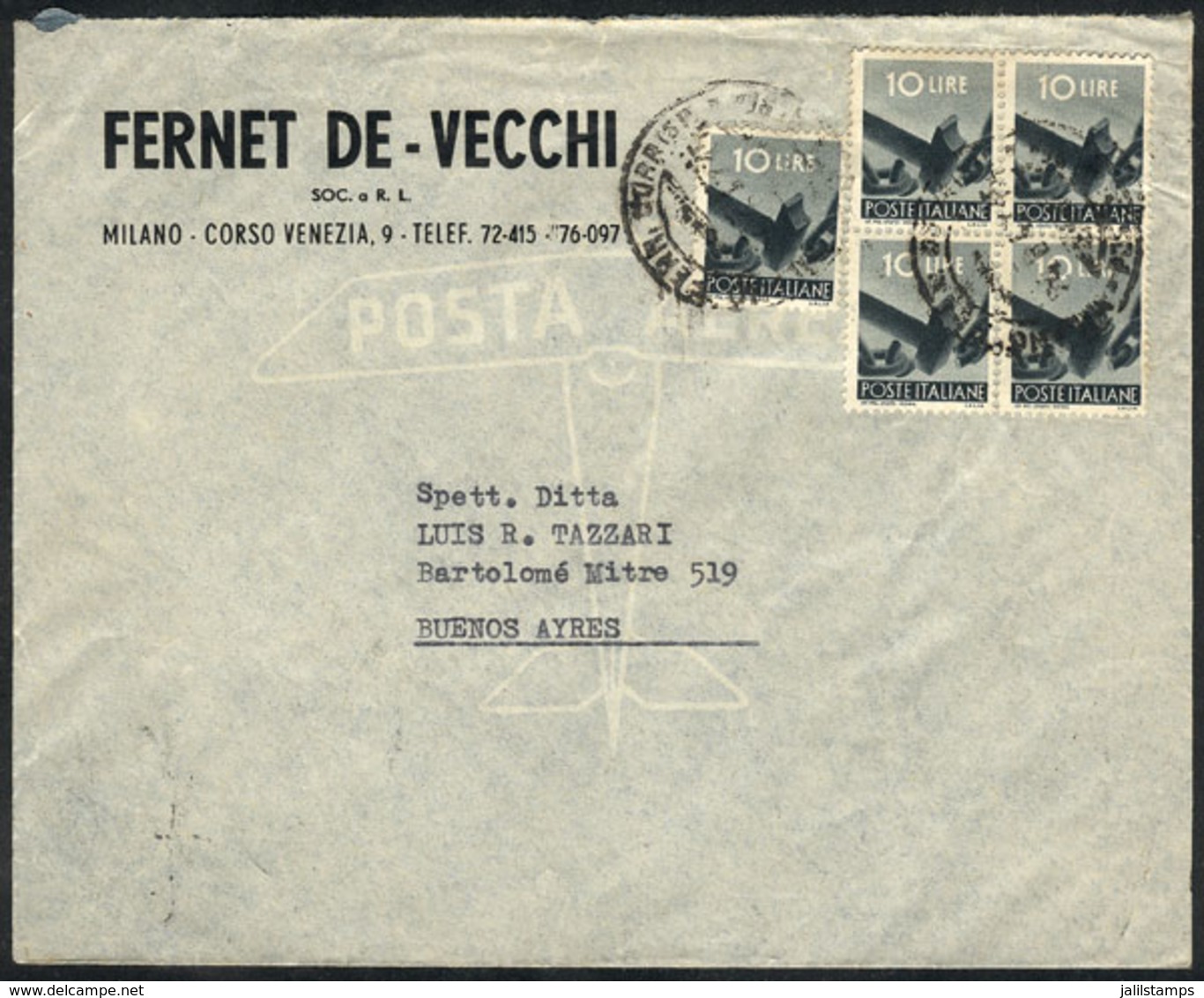 ITALY: Airmail Cover Franked With 50L.!!, Sent From Milano To Buenos Aires On 24/JUN/1947 (arrival Backstamp For 1/JUL), - Non Classificati