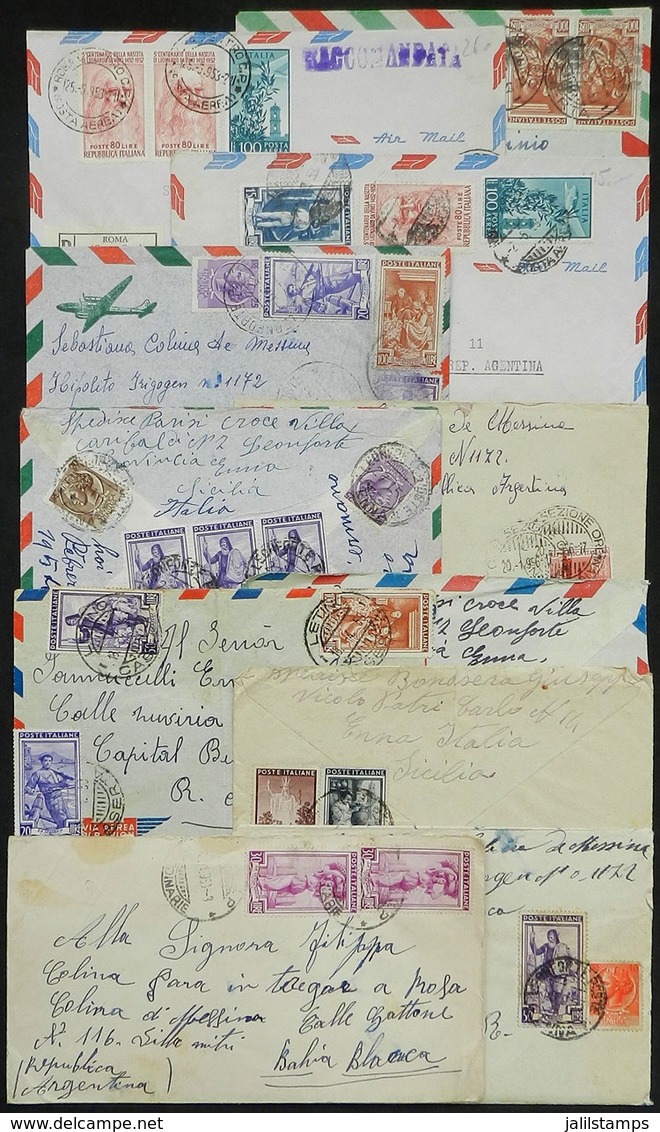 ITALY: 11 Covers Sent To Argentina Between 1950 And 1956 With Varied Postages That Include Nice Combinations Of "Lavoro" - Non Classificati