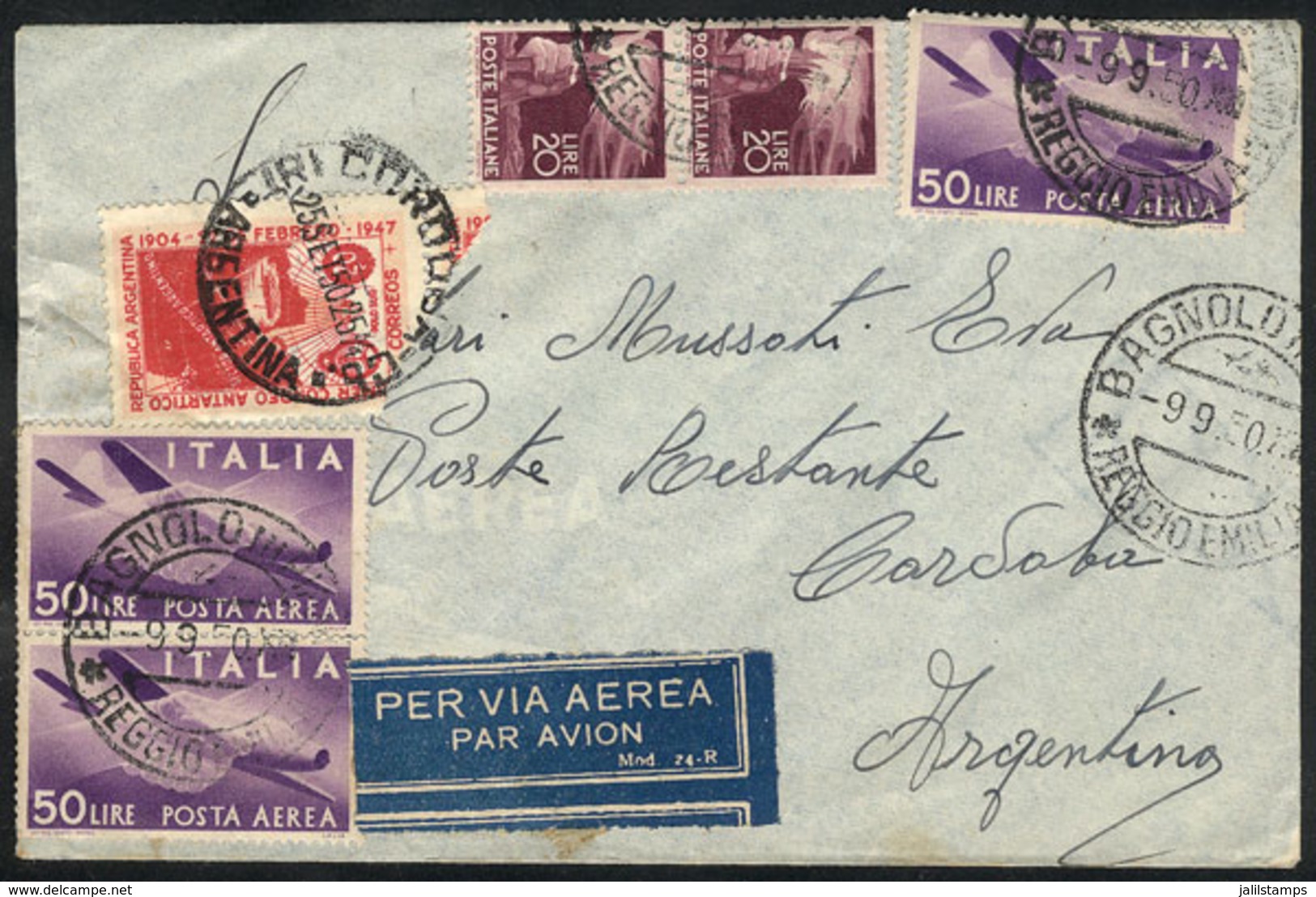 ITALY: Spectacular Mixed Postage: Airmail Cover Sent From Bagnolo To Argentina On 9/SE/1950 Franked With 190L. + Argenti - Non Classificati