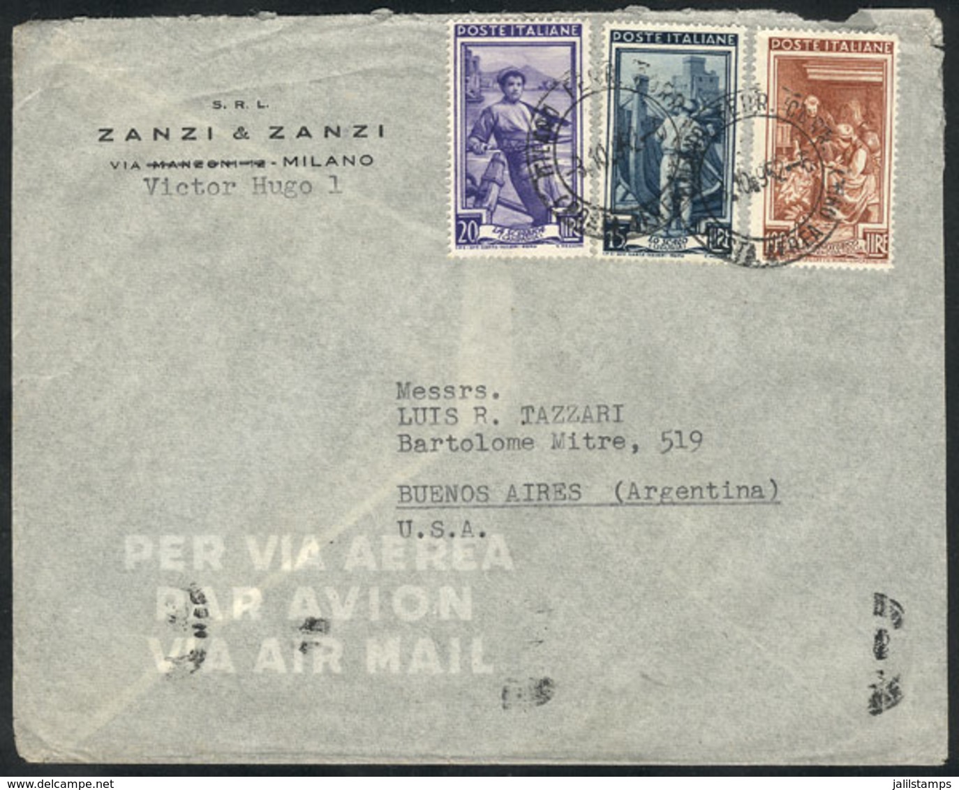 ITALY: Airmail Cover Franked With 135L., Sent From Milano To Argentina On 9/OC/1952, VF Quality! - Non Classificati