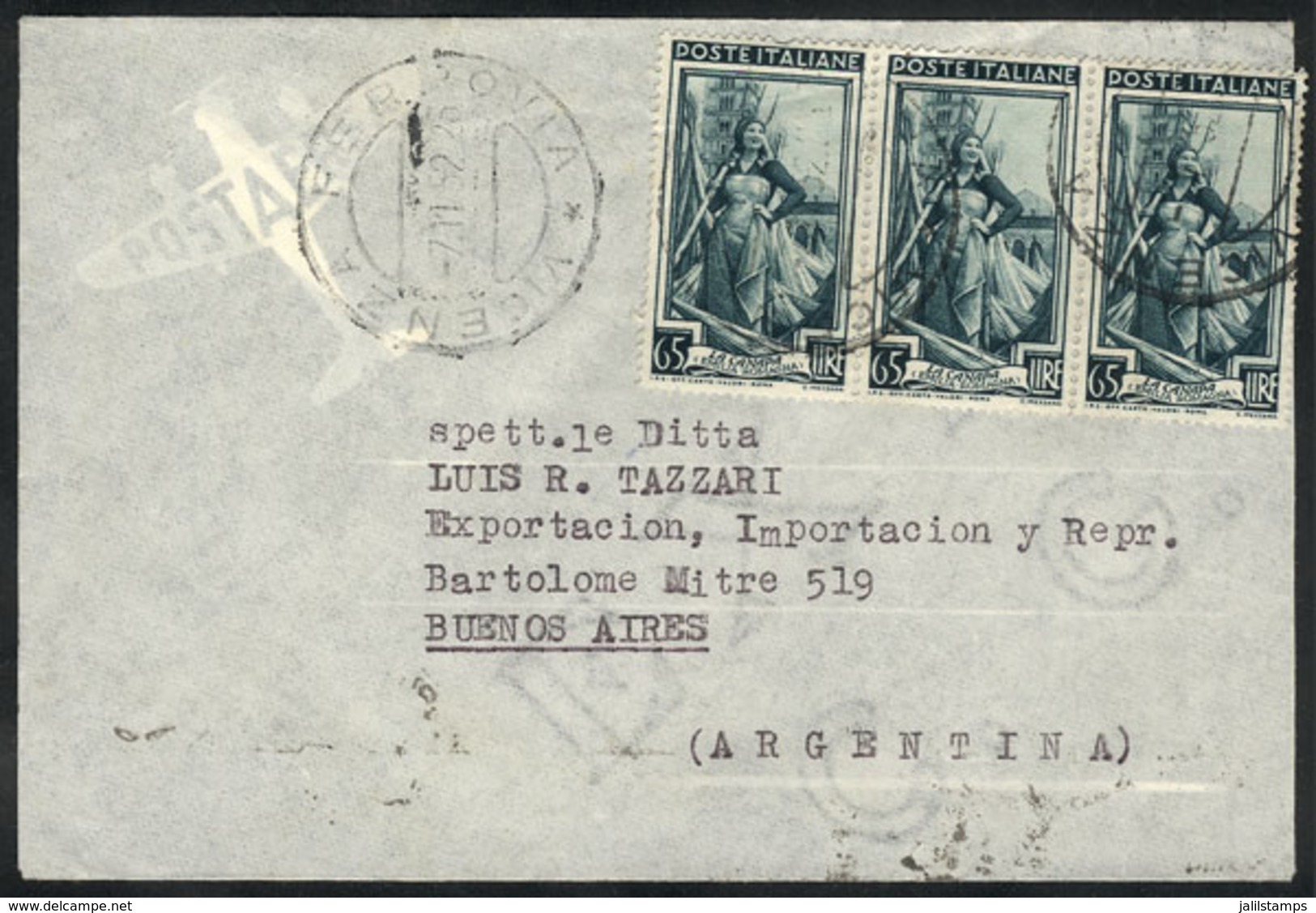 ITALY: Airmail Cover Franked With 195L., Sent From Roma To Argentina On 7/NO/1952, VF Quality! - Ohne Zuordnung