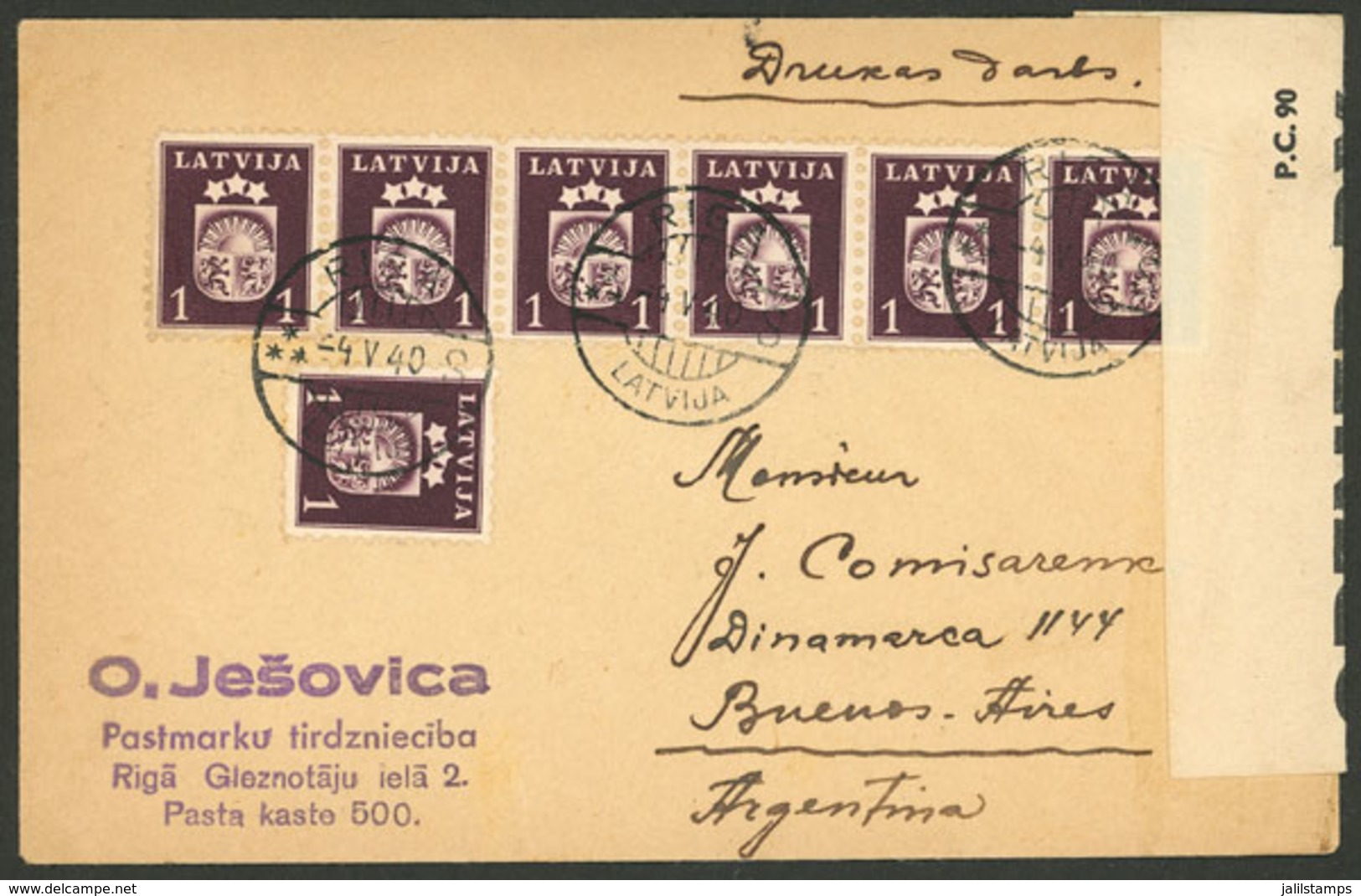 LATVIA: 4/MAY/1940 Riga - Argentina, Cover With Printed Matter, With Allied Censor Label, VF Quality, Rare Destination F - Lettonie